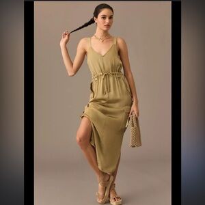 Anthropologie Love the Label Gold Satin Utility Overall Dress XS Retail $220